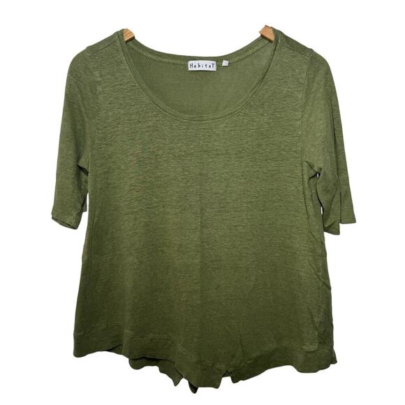 Habitat Clothes To Live In Top Women XS Olive Green Scoop Neck 100% Linen Spring - Picture 1 of 6